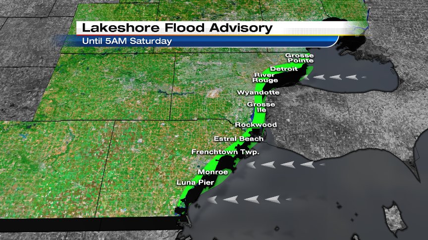 Lakeshore Flood Advisory issued for Wayne / Monroe Co. shoreline areas. East winds will cause minor flooding.
