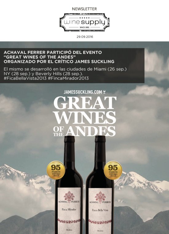 Achaval Ferrer participo del "Great Wines of the Andes" del critico James Suckling en distintas ciudades de EEUU