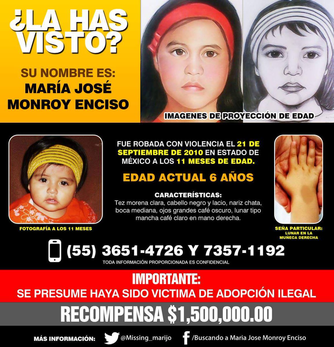 #TeBuscamos María José Monroy Enciso, 6 años 21/9/10 #Edomex <a href="/Missing_Marijo/">Maria Jose Monroy Enciso</a> inf 5536514726/73571192