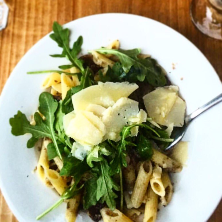 Rainy Friday night...warm up with a little #wild #mushroom #truffle #penne topped with lush #green #arugula &amp; #Parmesan. Get Wild with us!