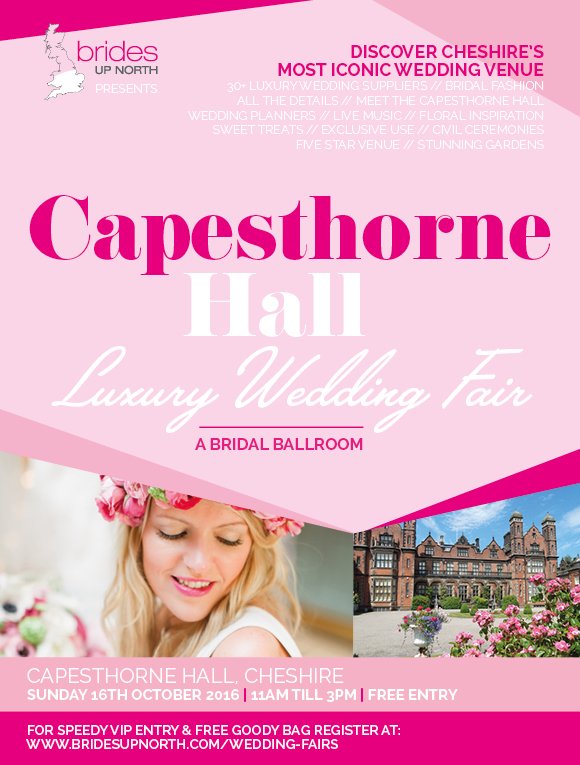 -15% off bridal makeup at Capesthorne Hall on 16 October at the Luxury Wedding Show at Top Secret Makeup's stand!
