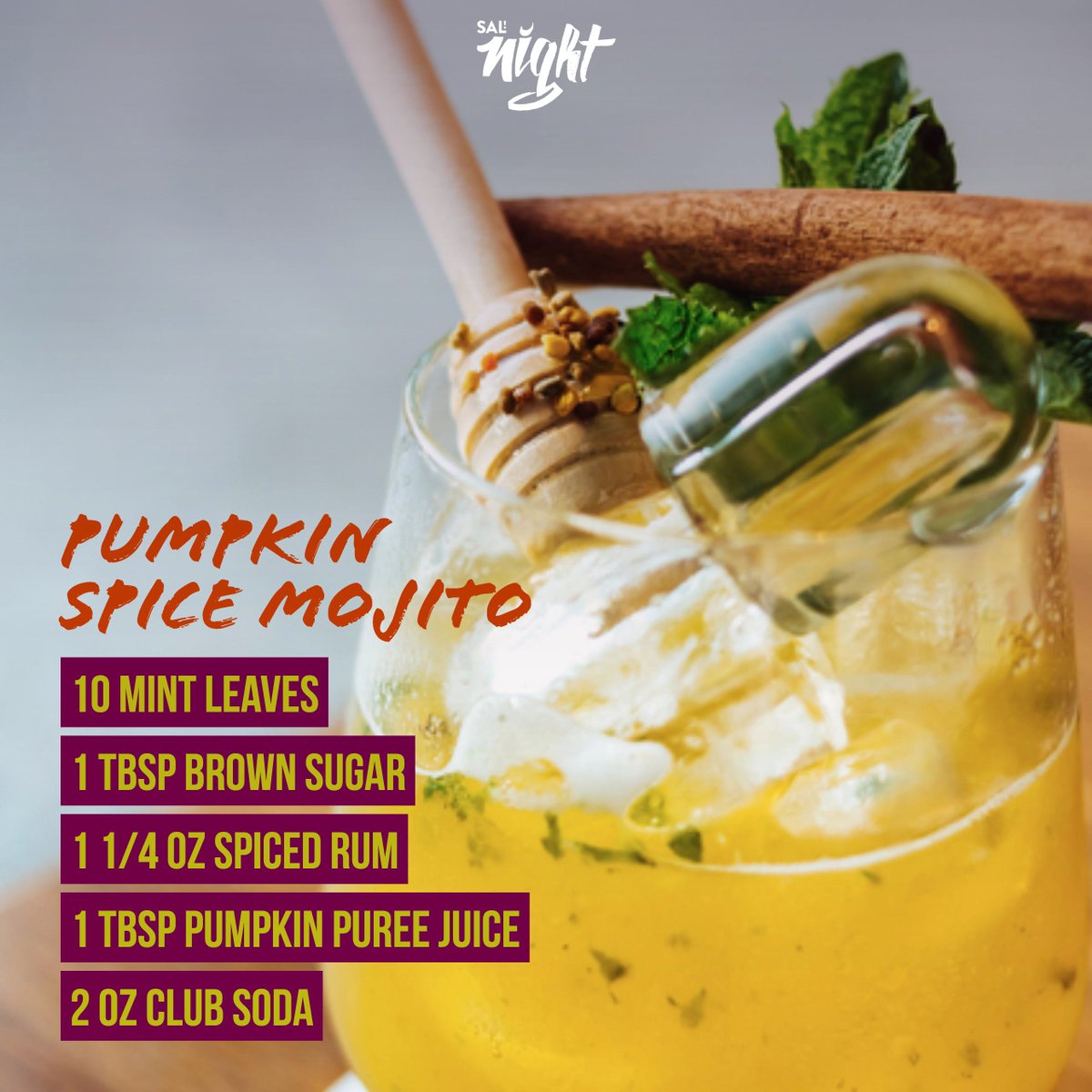 salnightpr's tweet photo. Fall season is here! 🍂 Mix, muddle, drink y saborea la noche con este #cocktail. #SalNight https://t.co/acnulRRKxA
