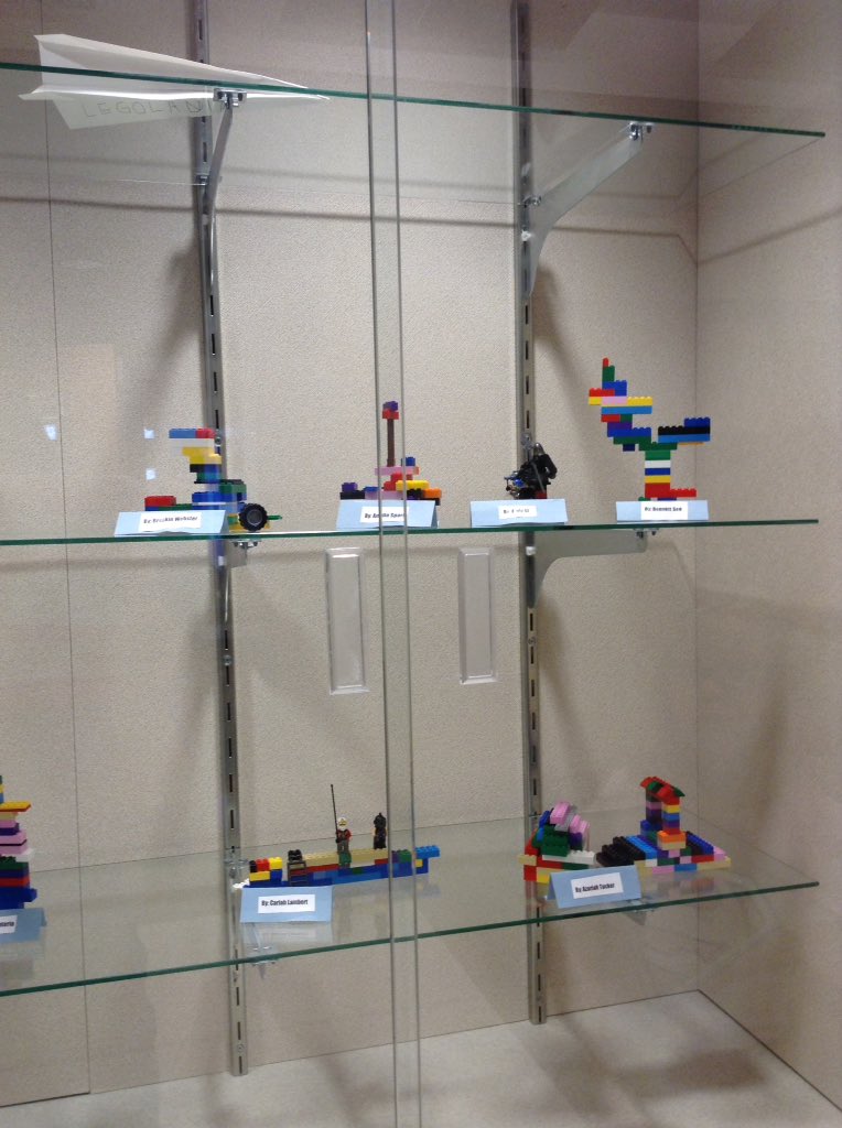 Our Lego creations are in the hallway on display!
