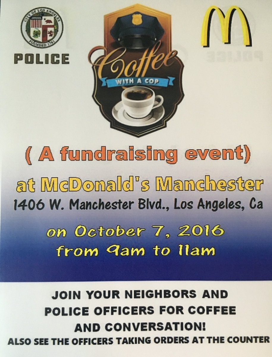 Please come join us for Coffee with a Cop. Great opportunity to meet the Senior Lead in your area and <a href="/77thLAPDCadets/">LAPD 77th Cadets</a>. ☕️