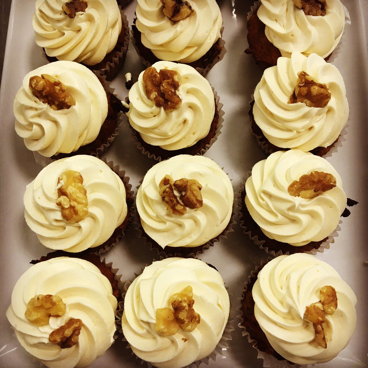 A dreary day is a #cupcake day. Here till 5:30. #carrotcupcake #paleofriendly #organichoney #primal #glutenfree #grainfree