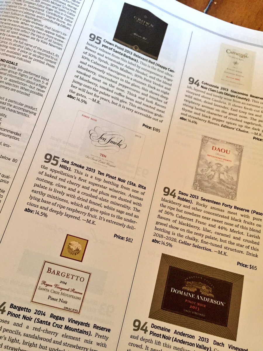 mattkettmann's tweet photo. 5 out of 6 top reviews in Nov issue of @WineEnthusiast are #centralcoast #wines #goodshowing @DAOUvineyards @CutruzzolaWine @BargettoWinery https://t.co/R1aNBWk9sl