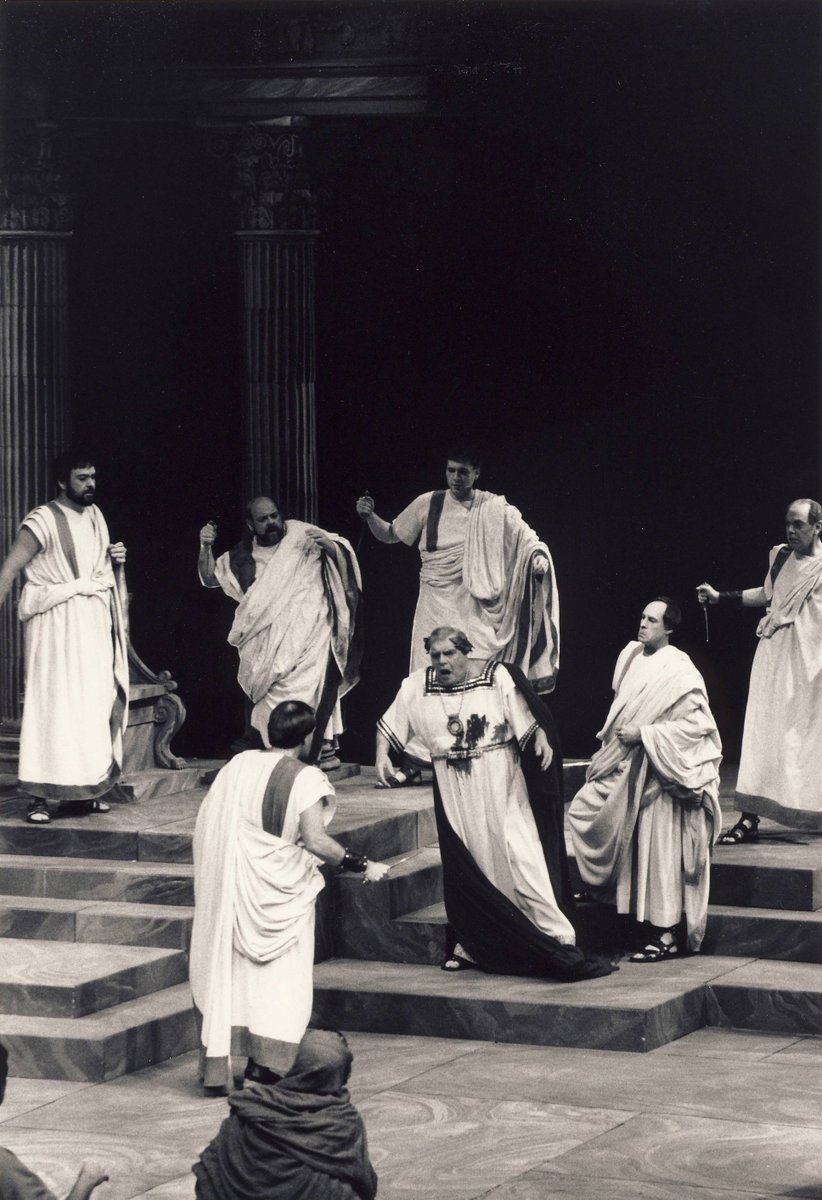 repstl's tweet image. From The Rep photo archive: "Et tu, Brute?" A bloody end in 1988's JULIUS CAESAR. #rep50