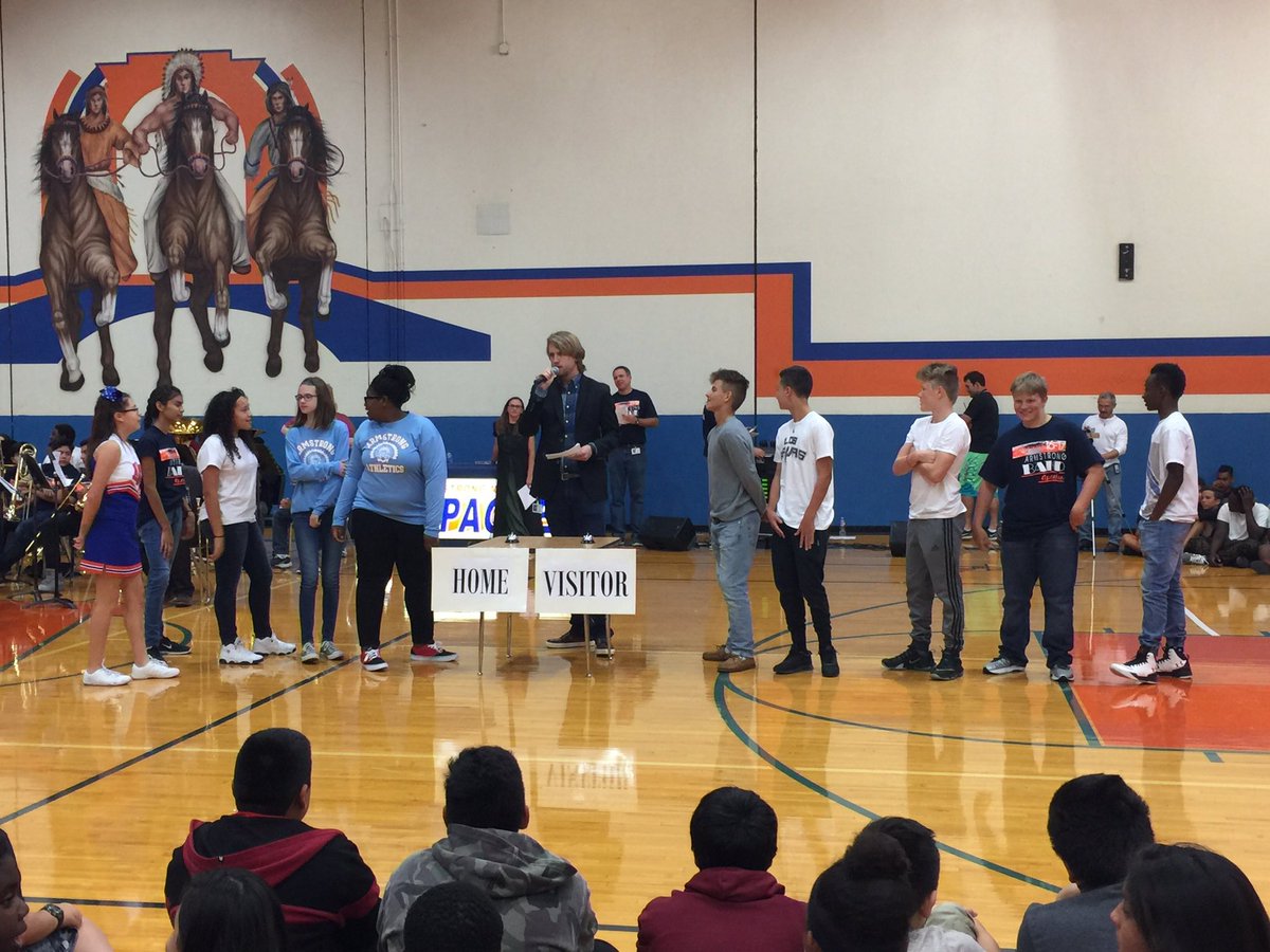 ArmstrongApache's tweet photo. AMS Pep Rally reviewing expectations with Armstrong's Family Feud!! Our students know what is expected. #Apachestrongams!! https://t.co/fRy0IlRqja