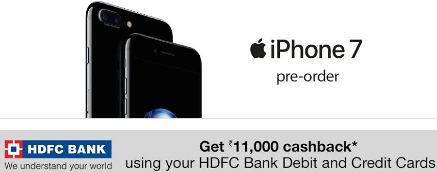 realtarunsingh's tweet photo. Flat Rs.11000 Cashback on iPhone 7 PreOrder using HDFC Cards: https://t.co/6H3D63E8RE #GreatIndianFestival #BadeDealwale #FirstWaitFor2nd https://t.co/WkycKbl0sD