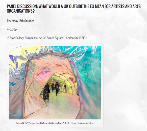 Join our Panel Discussion on Oct 13th: What would a UK outside of the EU mean for artists and art organisations? 
spain-now.org.uk/panel-discussi…