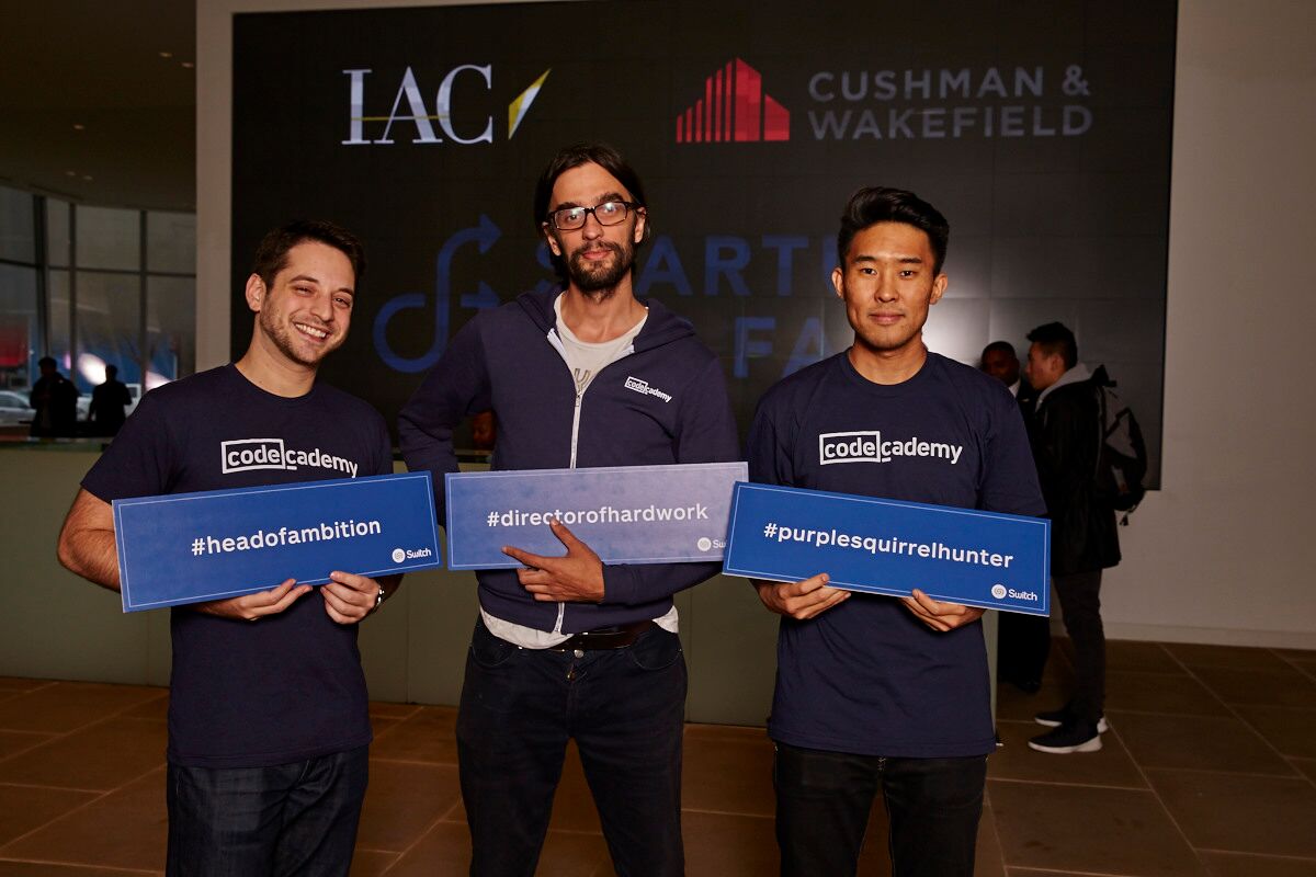 GetSwitch's tweet photo. .@Codecademy team at the NYC #StartupJF #getswitch #whatsyourtitle #headofambition #directorofhardwork #purplesquirrelhunter https://t.co/M6RwzbpcIc