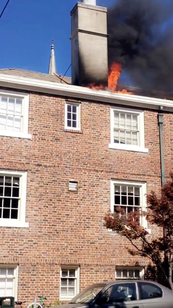 taken by Nicole Saweres shows first seconds when fire started at Berkeley's First Congregational Church.