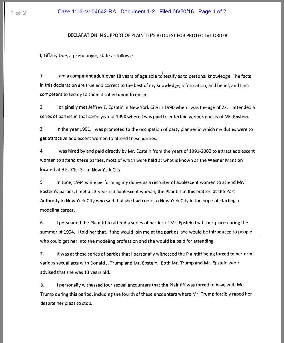 BryanDawsonUSA's tweet image. Additional witnesses come forward. Court case re-filed alleging #Trump raped 13-yo girl.

courthousenews.com/2016/09/30/rap…