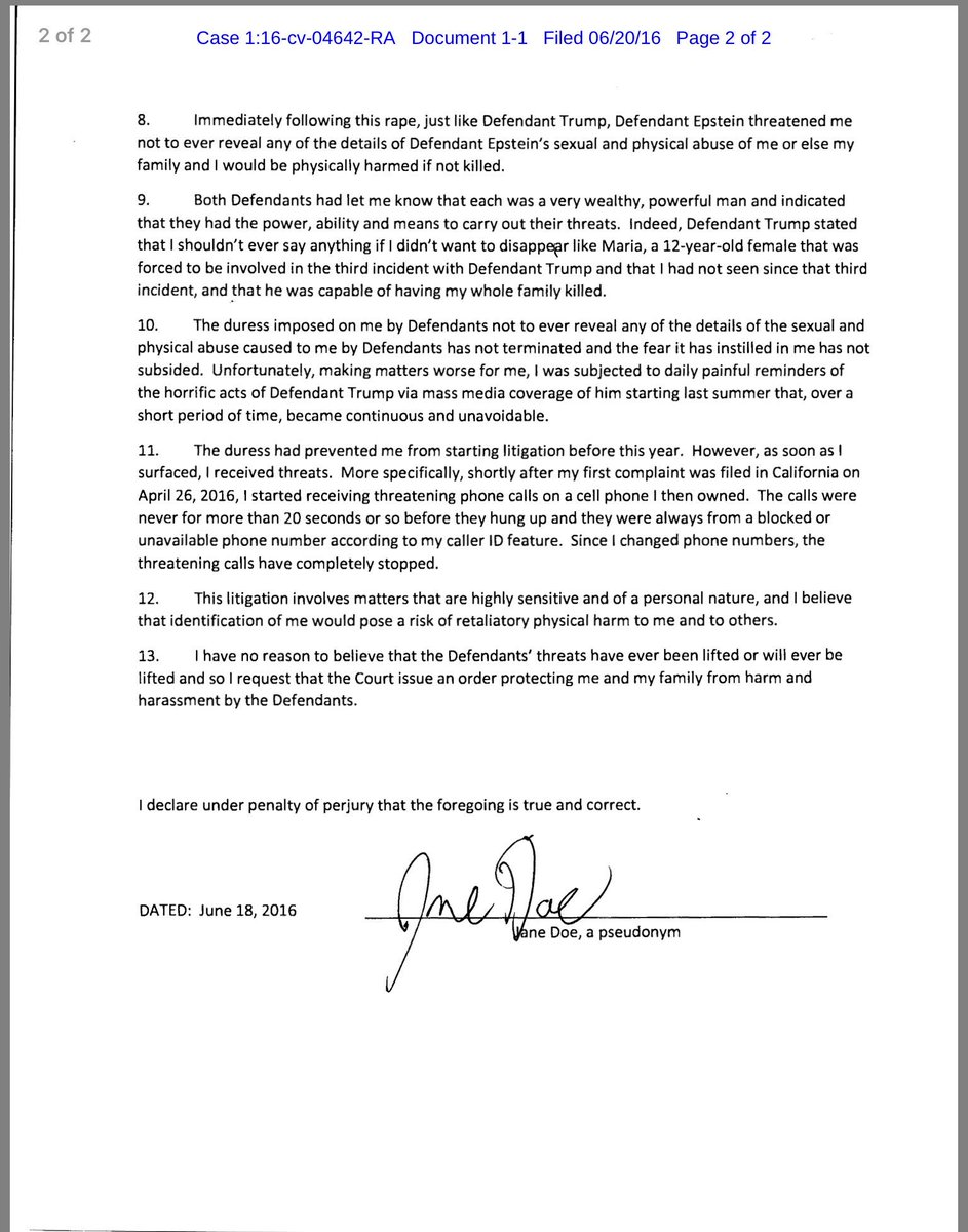 BryanDawsonUSA's tweet image. Additional witnesses come forward. Court case re-filed alleging #Trump raped 13-yo girl.

courthousenews.com/2016/09/30/rap…