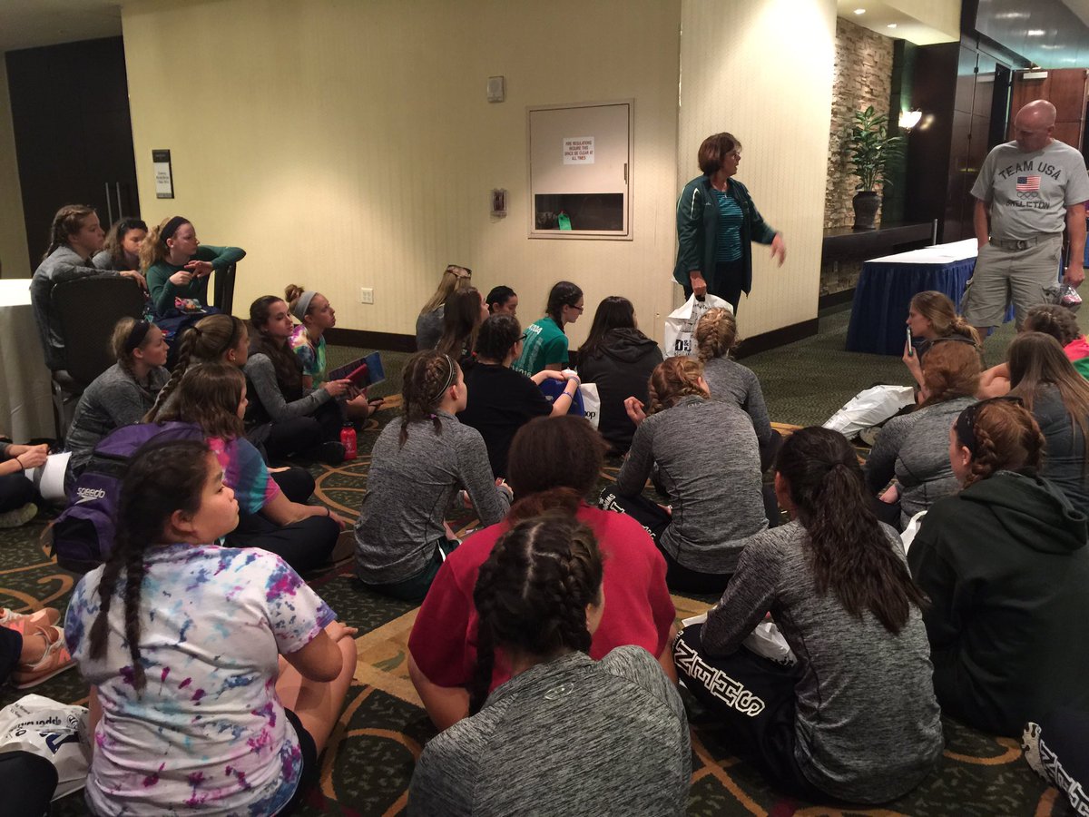 ShenSwimDive's tweet photo. More sights from the ESSC - met Mark Schubert (USC coach - to Olympian Janet Evans). Team meeting with Coach Sandy! #518swim #escs2016 https://t.co/hF0J0HLFqM