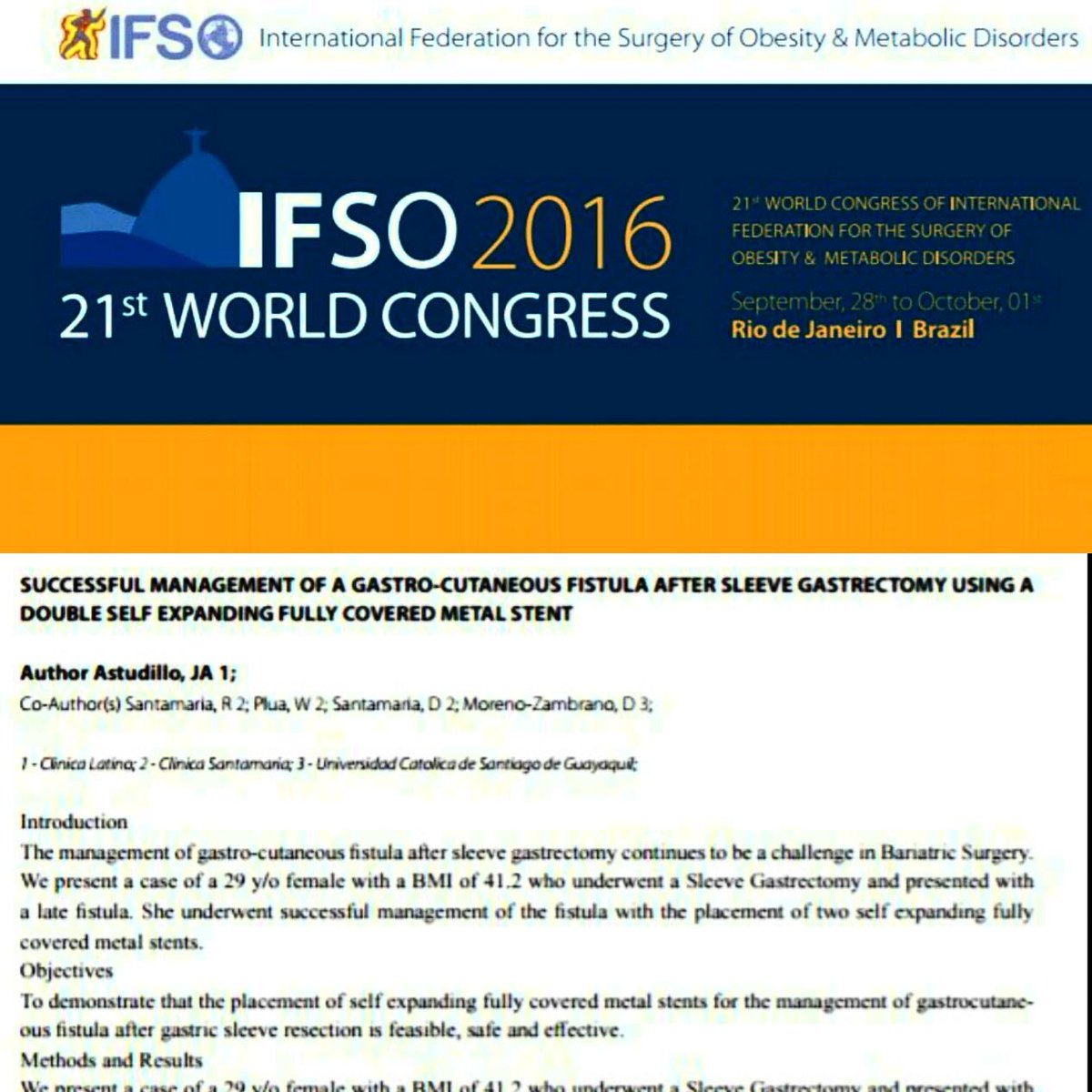danielmorenoz's tweet photo. Colaborando Poster Presentation available: OBES SURG (2016) 26: 1. doi:10.1007/s11695-016-2287-9 #IFSO2016 https://t.co/6zmxtH5dLV