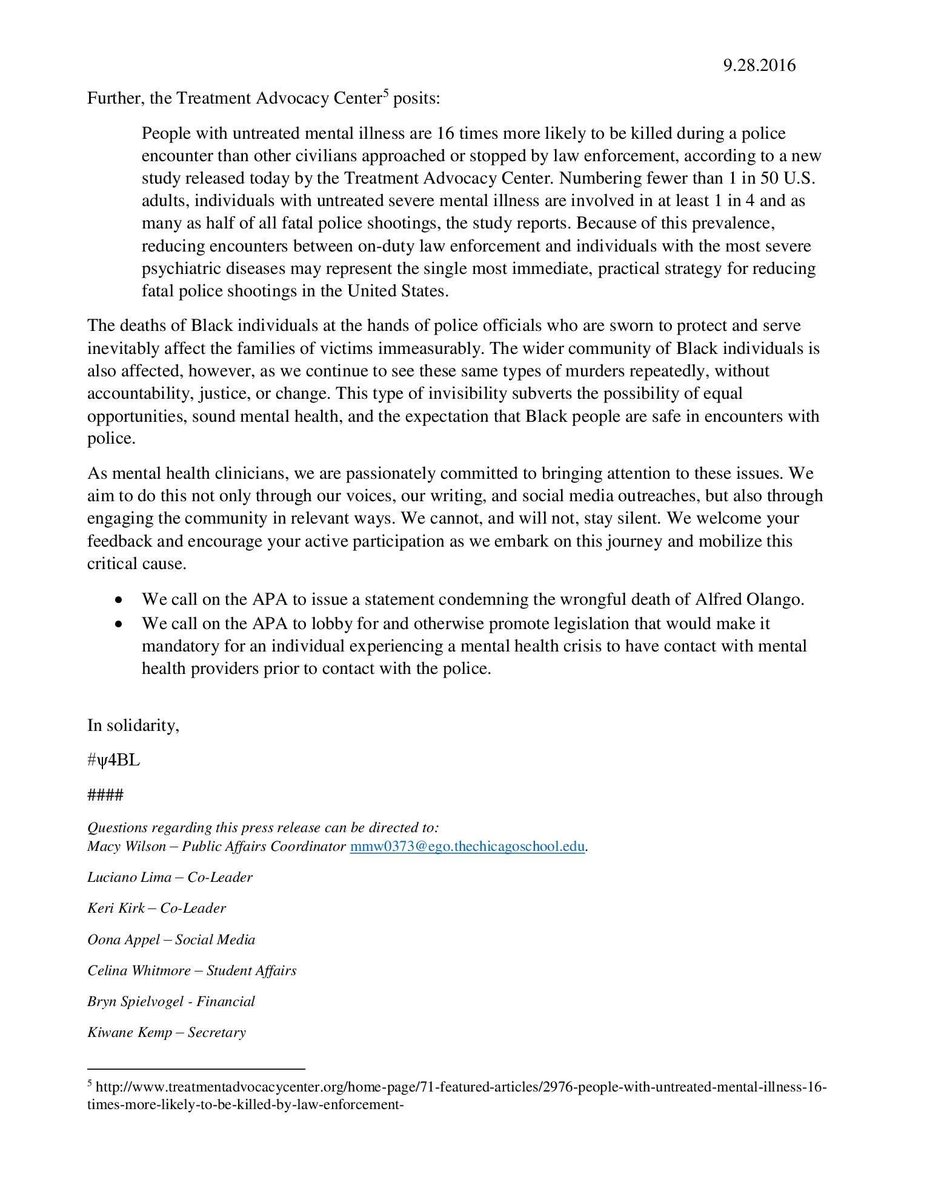 psi4bl's tweet photo. From the Psychologists for Black Lives #Ψ4BL -Press release following the shooting of Alfred Olango https://t.co/jXNgkdo3n6