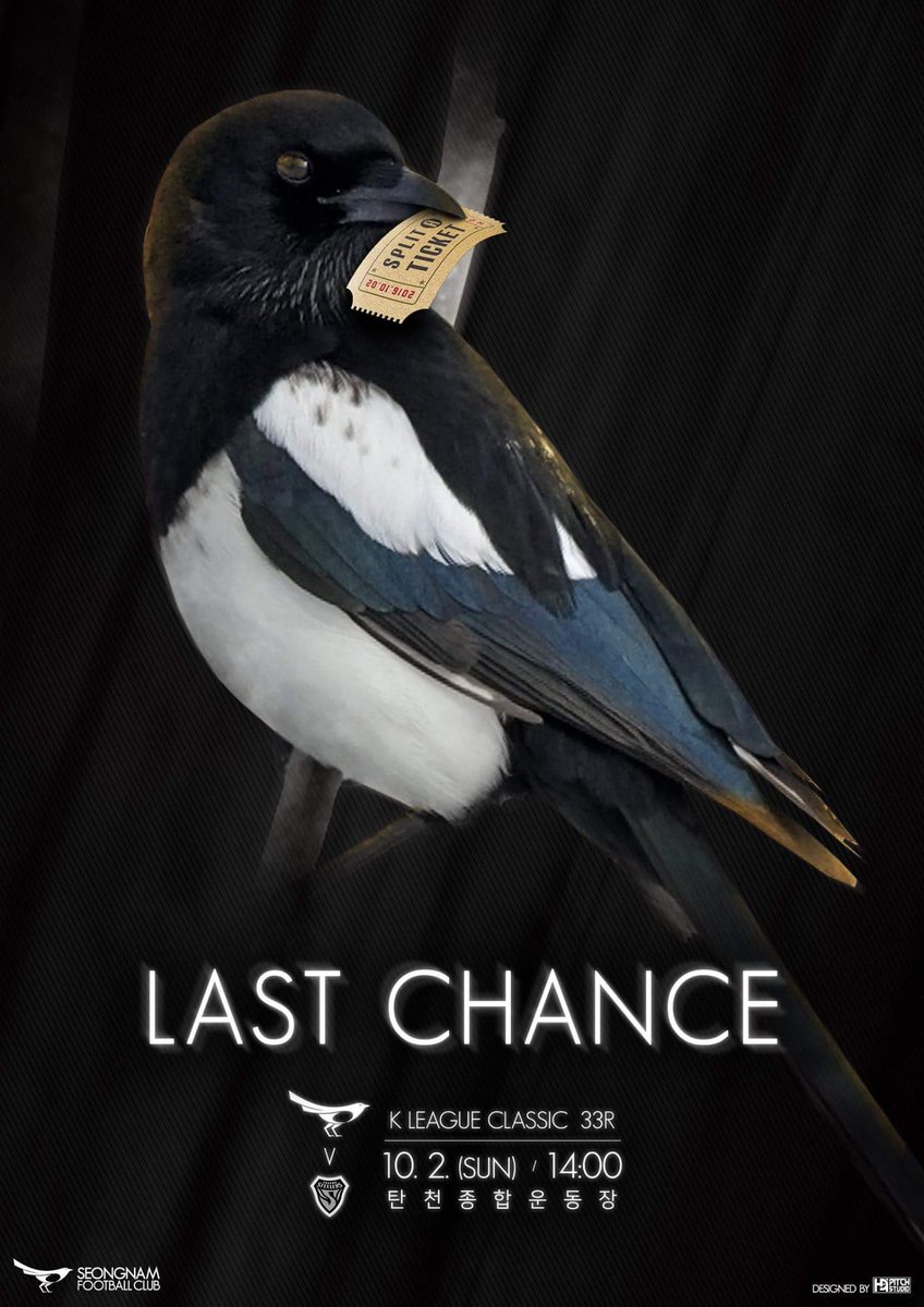 [성남FC K리그 클래식 33R] 

K리그 클래식 33R
성남FC V 포항 
10월 2일(일) 오후 2시
@탄천종합운동장