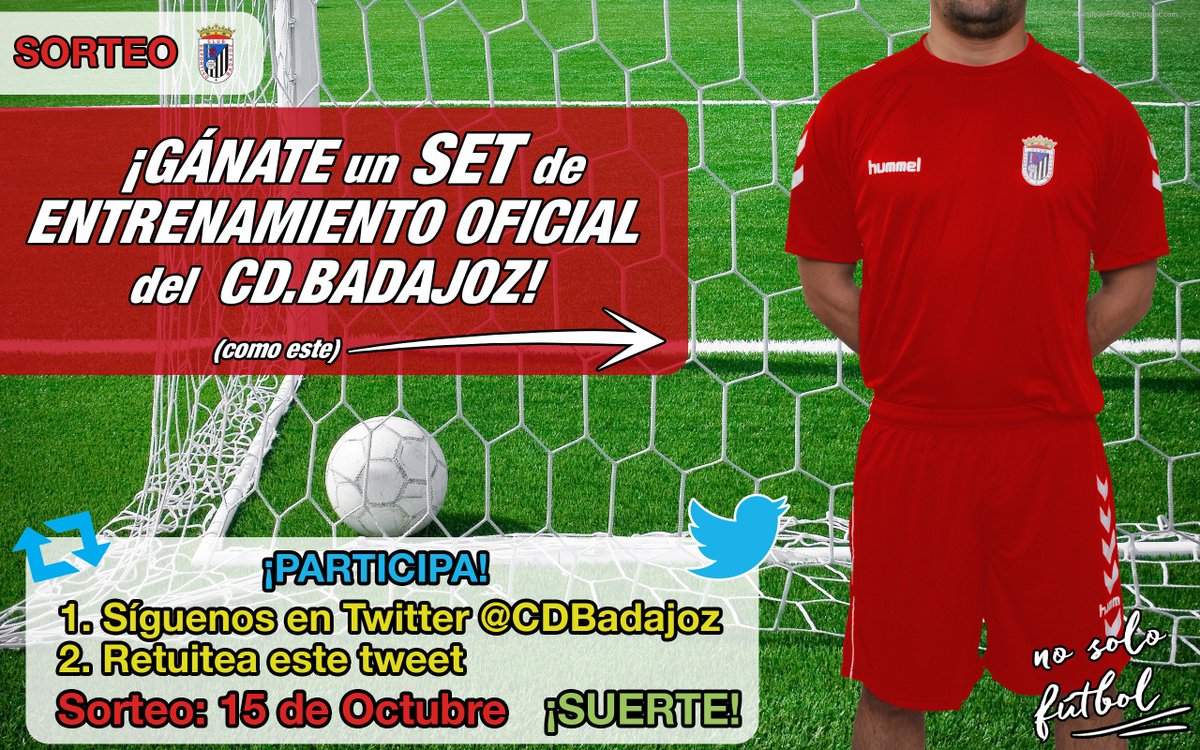 ¡SORTEO! | #13000Followers
¿Cómo participar?
1- Síguenos <a href="/CDBadajoz/">CD Badajoz</a>
2- Retuitea este Tweet
3- Ganador set de entrenamiento 15-Oct.
¡Suerte!