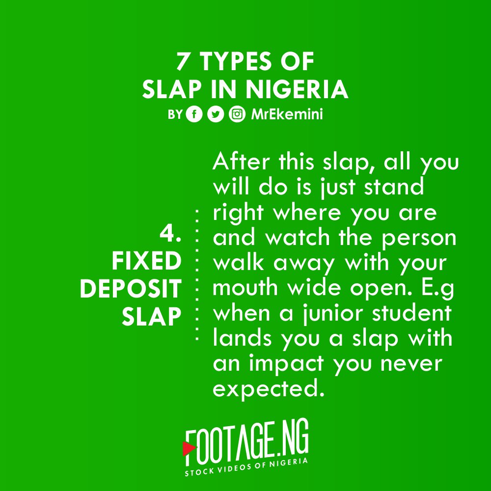 SpiricocoMusic's tweet photo. Here are 7 TYPES OF SLAP IN NIGERIA. Happy Independence Day Nigeria.
 #LookAheadNaija #GreenOctoberEvent2016 #FootageNG https://t.co/QUiUWE1uZ8
