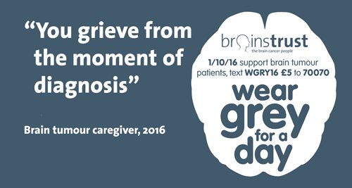 Help the world understand what life’s like when you’re diagnosed with a brain tumour. Donate by texting WGRY16 £5 to 70070 #weargreyforaday