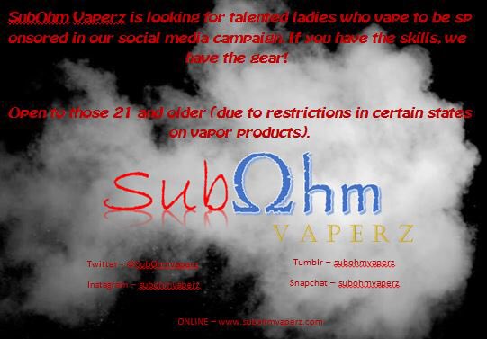 SubOhmVaperz's tweet photo. If interested please email: sponsor@subohmvaperz.com. #Vape #vapemedia #vapesponsor #vapelife #vapeshots https://t.co/bFxskFn8Yb