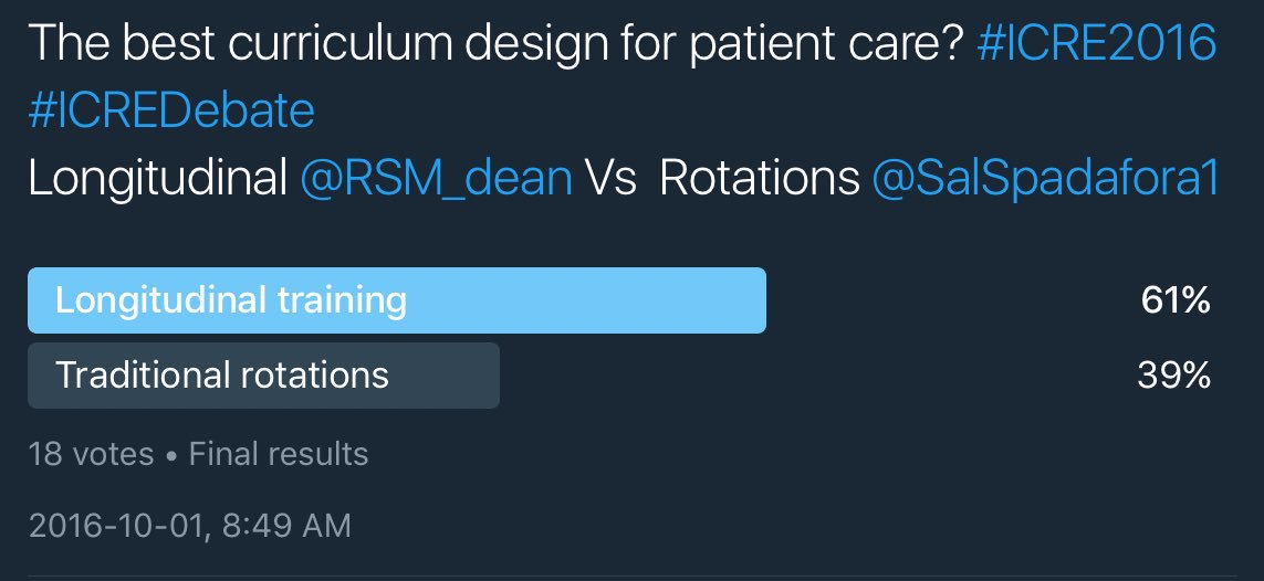 ARJalali's tweet photo. An insightful debate on best curriculum design for patient care by @RSM_dean @SalSpadafora1 #ICRE2016 #ICREDebate https://t.co/PbocXNB86d https://t.co/3pn3HOhFrL