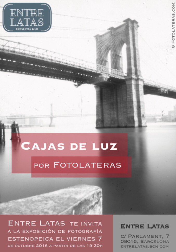 Fotolateras's tweet photo. Y el próximo sábado charla #estenopeica en #Barcelona #entrelatas y mini Expo de nuestro trabajo fotográfico https://t.co/5TTwUMpChE
