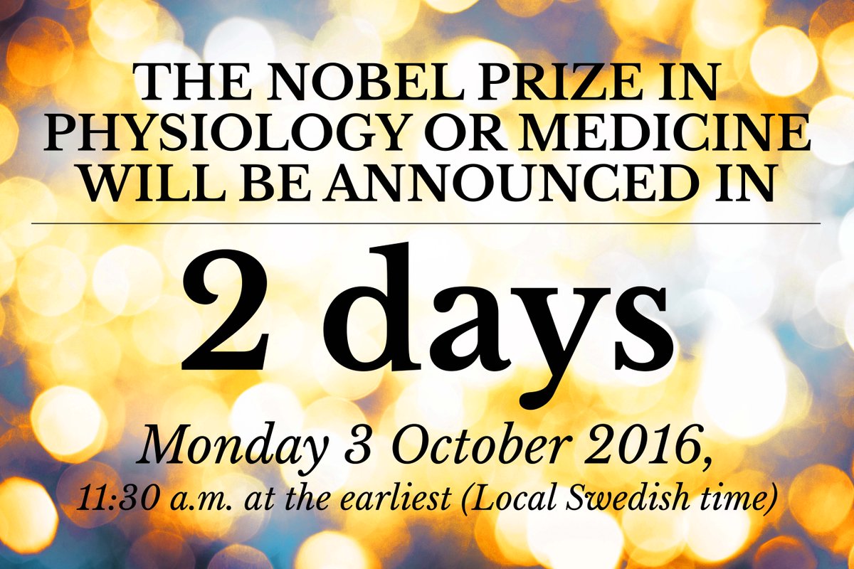 NobelPrize's tweet photo. Hear the breaking news first @NobelPrize on Monday! Join us and use hashtag #NobelPrize https://t.co/oQ6AYTcnC8