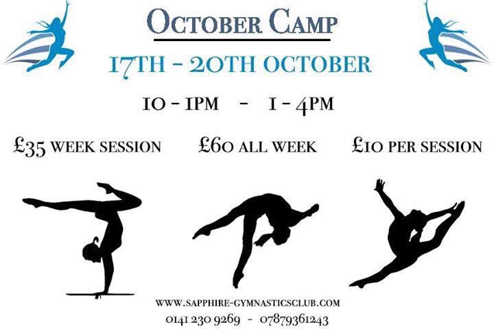 SapphireGym1's tweet photo. Have you #booked in for our #October #Camp #gymnastics #Glasgow #activekids https://t.co/S7PZtamAUJ