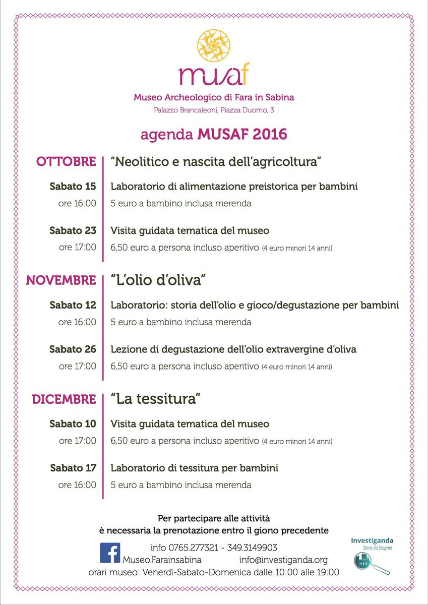 Investiganda's tweet photo. #Musaf @FarainSabina Eventi dell' autunno in Museo https://t.co/xZc9aoq3Kw