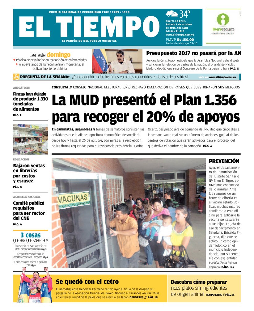 Diario_ElTiempo's tweet photo. Saludos estimados seguidores, a continuación les presentamos los #Titulares y nuestra portada de hoy https://t.co/Jht7MMWbQT