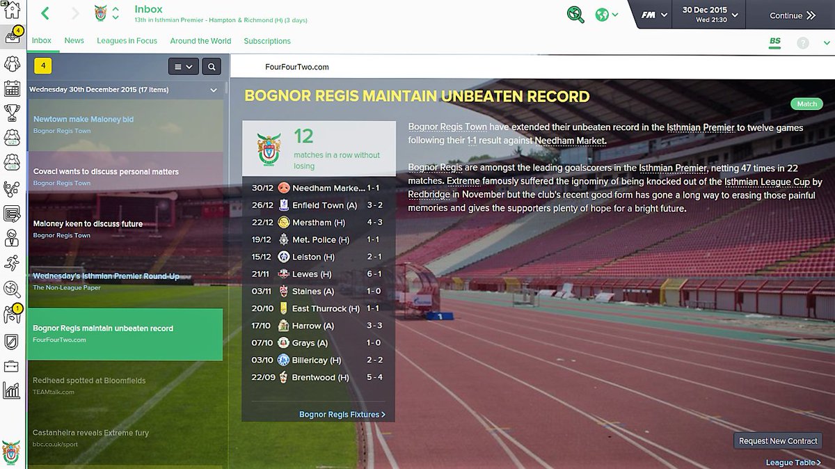 SLUG_FM's tweet photo. Bognor Regis ''Undefeated'' in 12.Isthmian Premier.#FM16 | #FootballManager | #FootballManager2016 | https://t.co/bcNRegG5PA