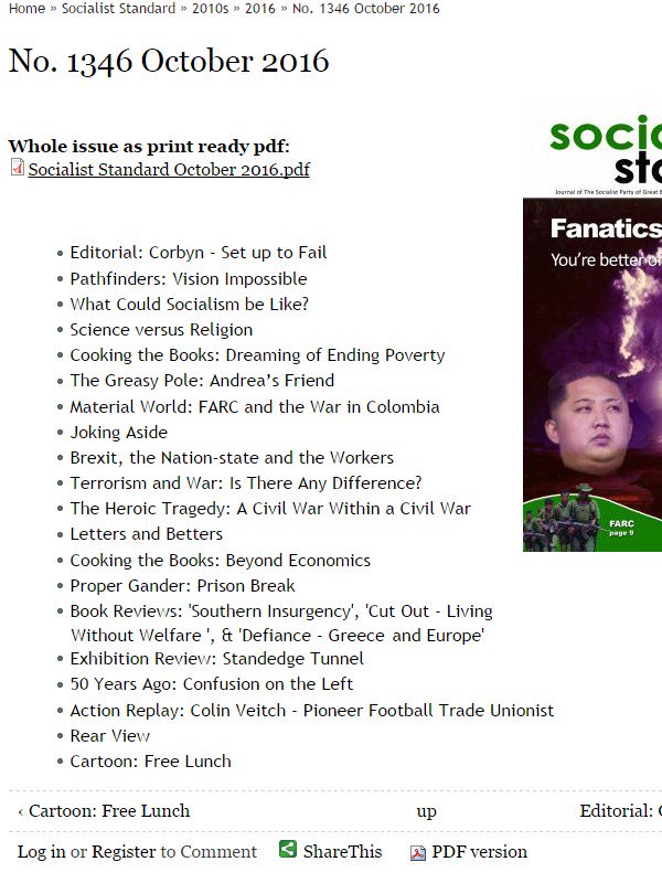 OfficialSPGB's tweet photo. The October 2016 Socialist Standard is online for no monetary cost. Just like all goods and services post-capitalism https://t.co/xgQmxXllA5 https://t.co/WQPkuYdvaX