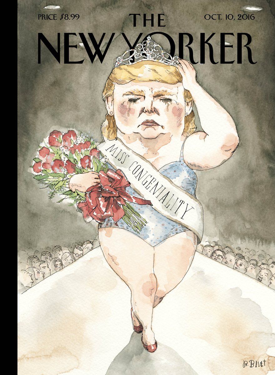 NewYorker's tweet photo. An early look at next week's cover, “Miss Congeniality,” by Barry Blitt: https://t.co/aAWCQq0UZv https://t.co/vC63AWfSCI
