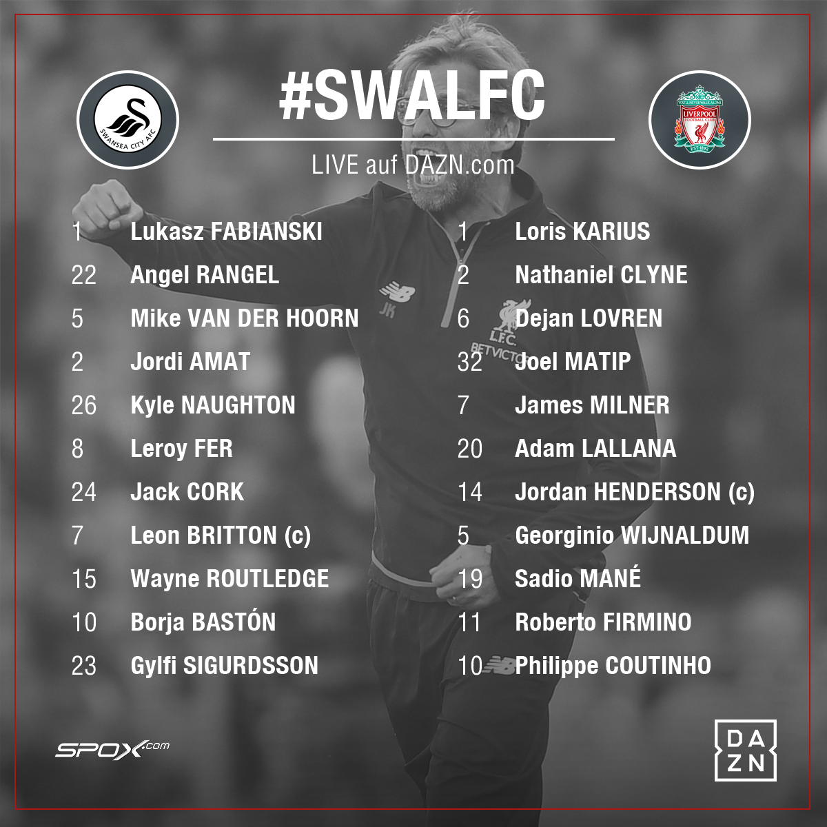 spox's tweet photo. LIVE: 4. @premierleague-Sieg in Folge für #Klopp und den @LFC? #SWALFC bei @DAZN_DE - hier geht's zum Gratismonat: https://t.co/Kfh9uSyKcJ https://t.co/bwLLkwFNod