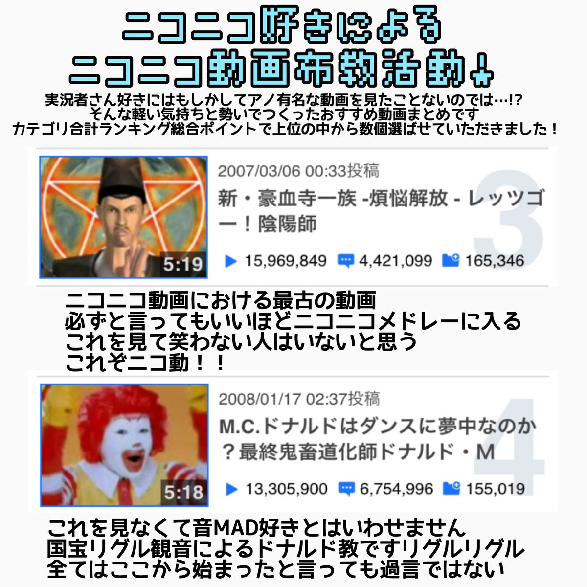 クリスマスの残りカス Twitterren ニコニコ動画好きによるニコニコ動画プレゼン 実況者好きの皆さん あなたは実況や歌ってみた以外の動画 を見たことがありますか 古き良きニコニコらしいニコニコ動画はどれも面白いものです 今回はカテゴリ合計ランキング総合で
