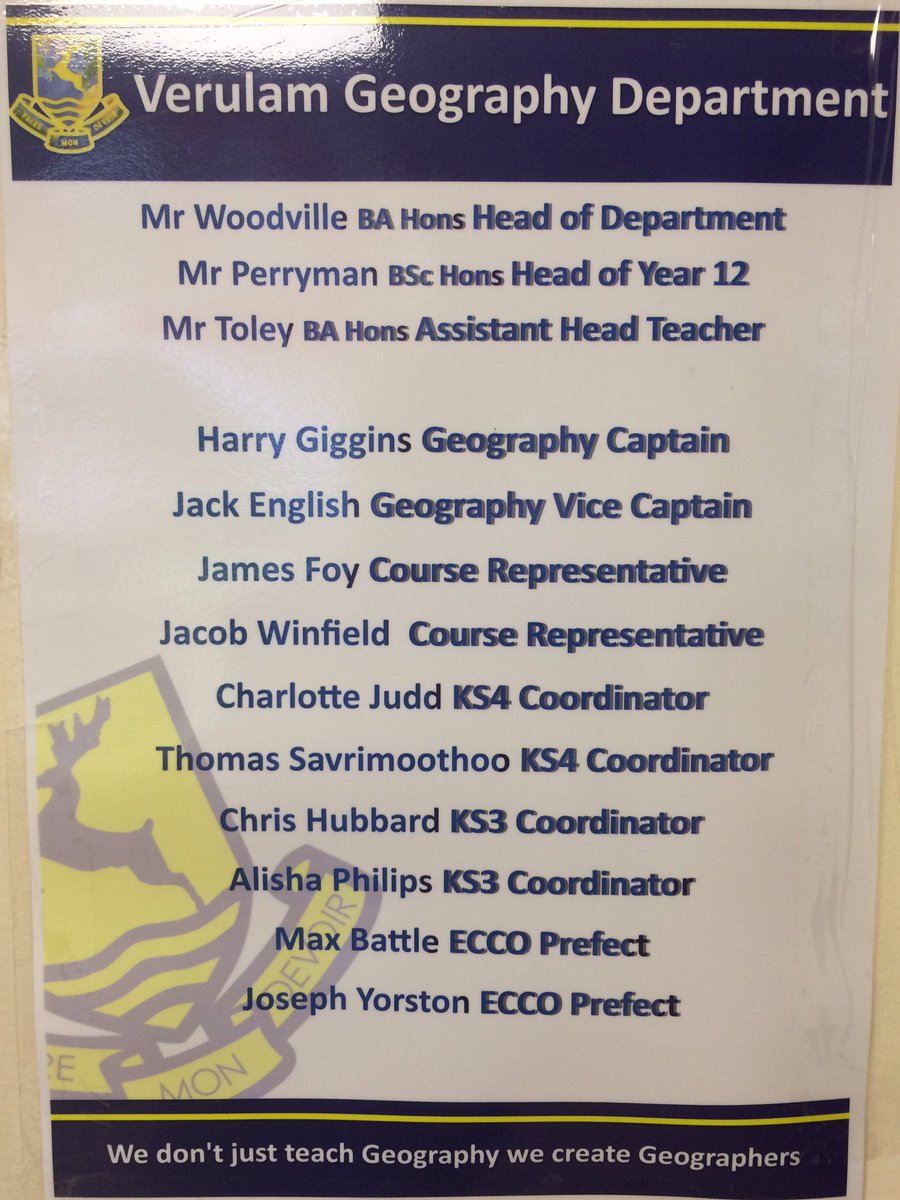 GryphonGeogHOD's tweet photo. Corridor of success. Field trips, #TOPGEOG Leaders &amp; new department roles all on display. #VOD16 @verulamschool @Verulearning https://t.co/29iyfcwgUg