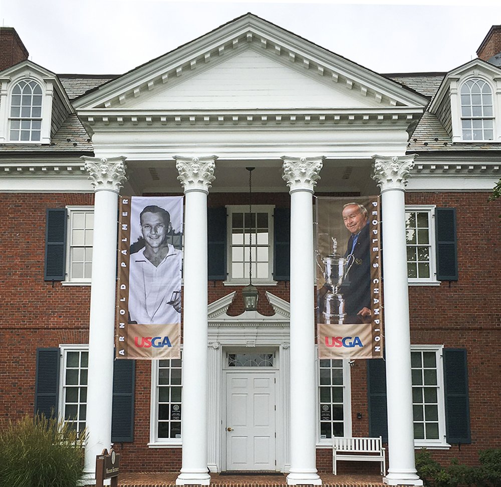 usopengolf's tweet photo. Images of Arnold Palmer, the People's Champion, now decorate the entrance to the USGA Museum in Far Hills, N.J. https://t.co/Sa5VsNgd73
