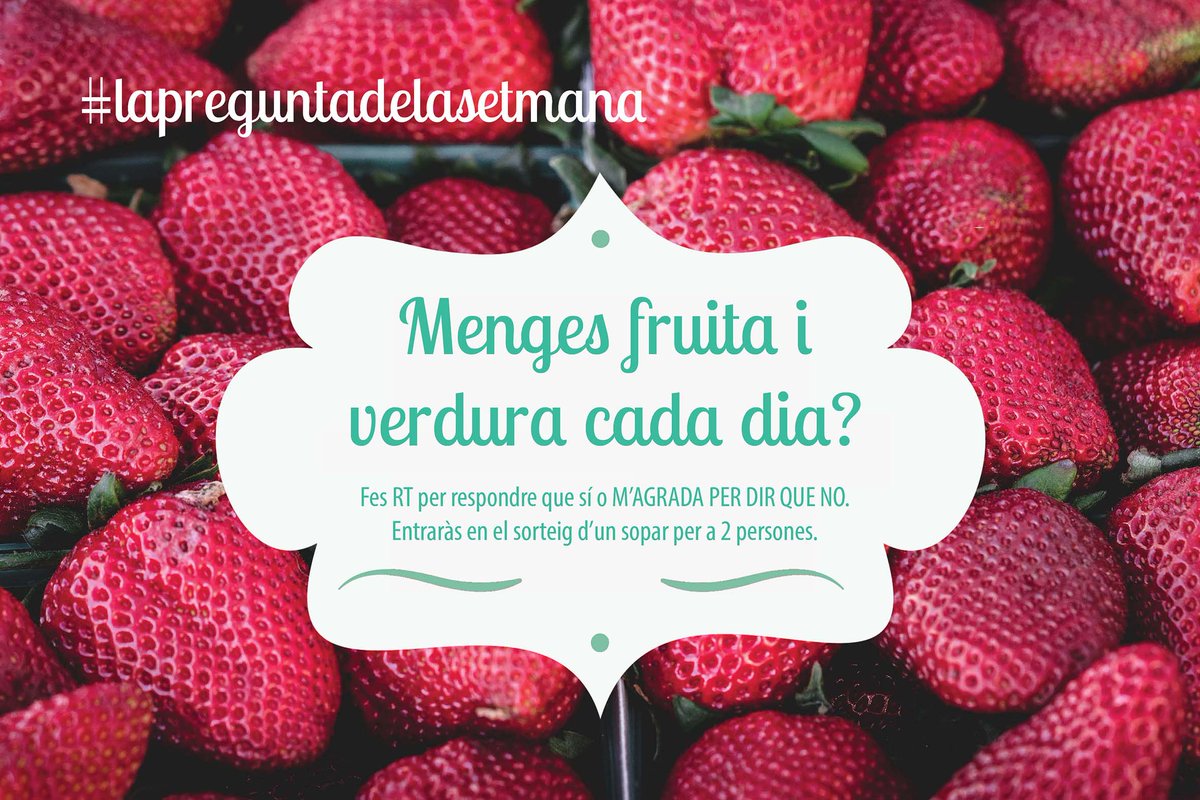 menjaribeure's tweet photo. #lapreguntadelasetmana: Menges fruita i verdura cada dia? Fes RT o M'agrada i guanya sopars per a 2 persones en #restaurants de #Manresa! https://t.co/Lxv0M3Kkd2