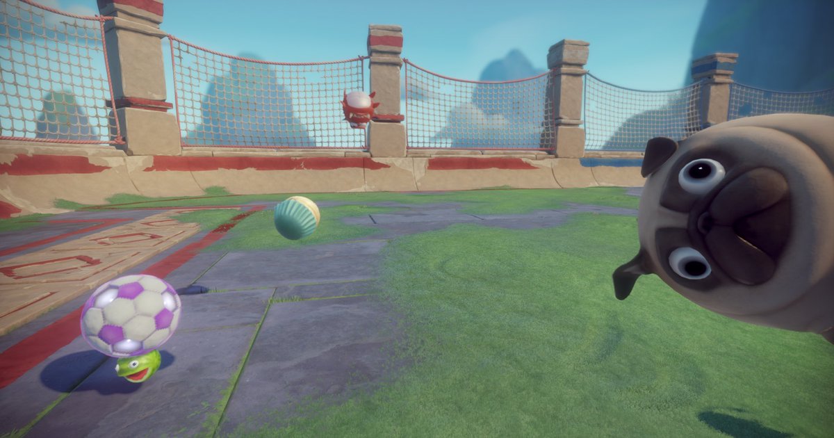 A pug, a cupcake, and a watermelon toss around a soccer ball in Form Ball!