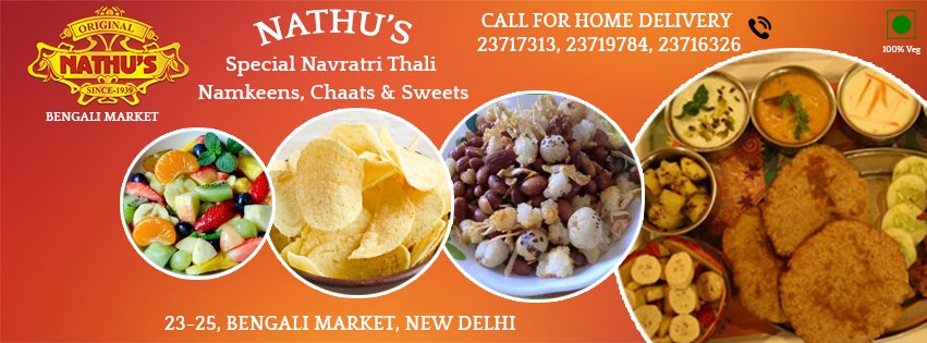 NathusSweets's tweet photo. Enjoy the special Navratri Thali, Namkeens, Chaats, Sweets &amp; Lot More, only at  #NathusSweetsBengaliMarket #BengaliMarket #NavratriThali https://t.co/OLfB3KP4Mj