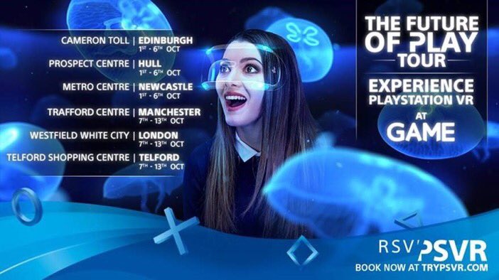 PlayStationUK's tweet photo. We're live today with our pop-up in Glasgow and with the first three @GAMEdigital in-store demos. Let us know what you play. #PlayStationVR. https://t.co/HgvaxS7Cmq