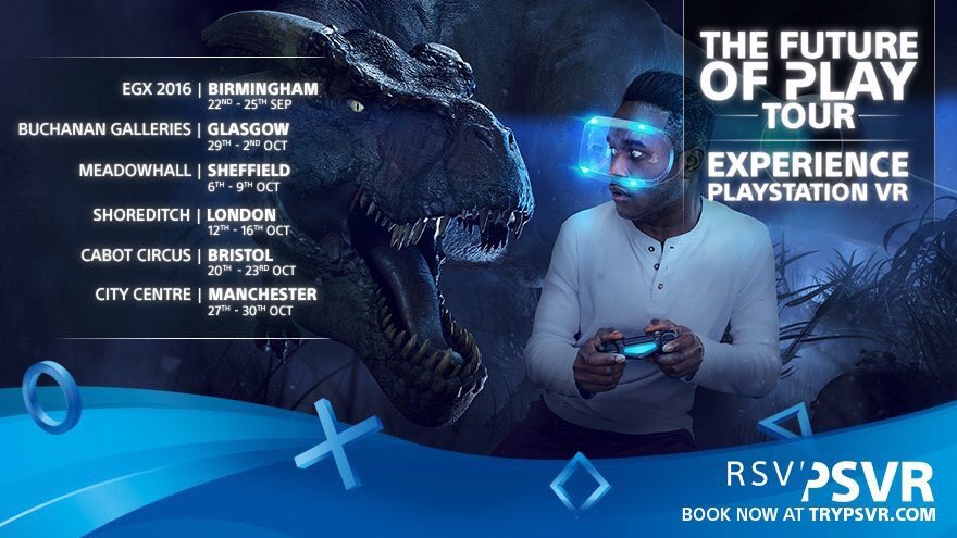 PlayStationUK's tweet photo. We're live today with our pop-up in Glasgow and with the first three @GAMEdigital in-store demos. Let us know what you play. #PlayStationVR. https://t.co/HgvaxS7Cmq