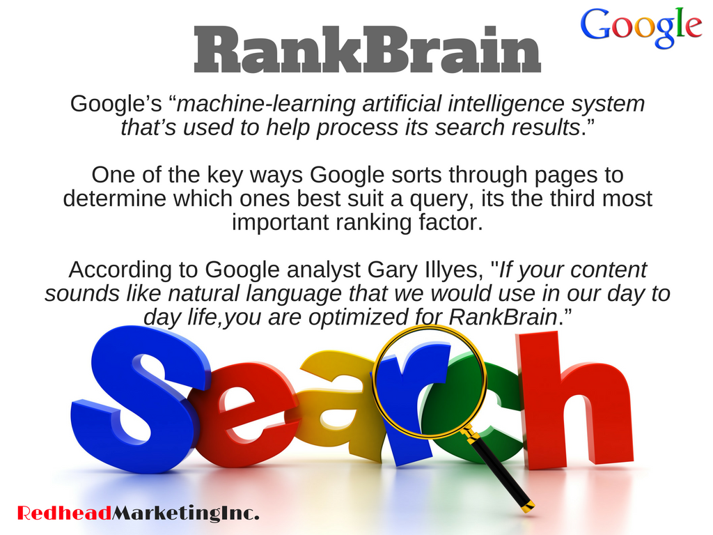 HeidiRichards's tweet photo. RankBrain - Google’s “machine-learning artificial intelligence system that’s used to help process its search results.” #SEO #SearchTip https://t.co/H0OxGX0yAI