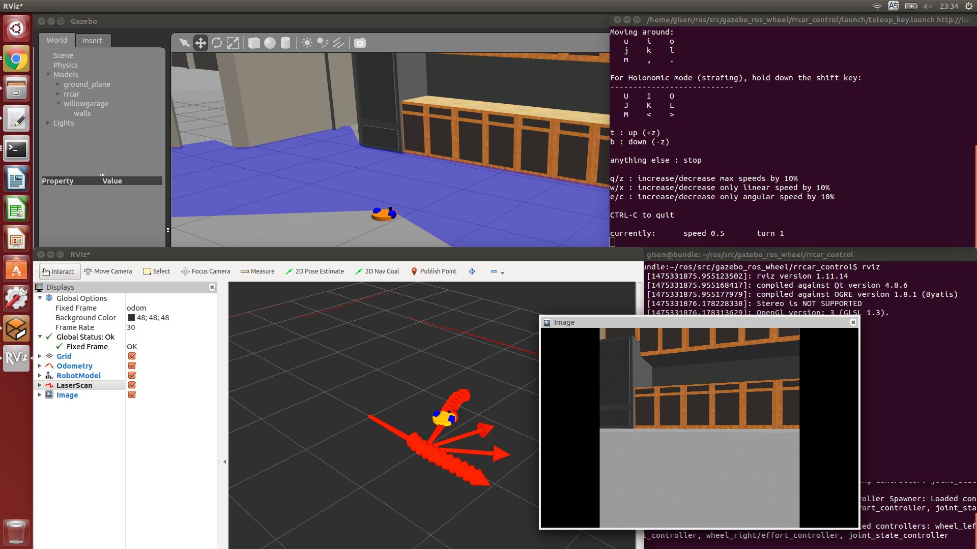 Image of the gazebo model and rviz