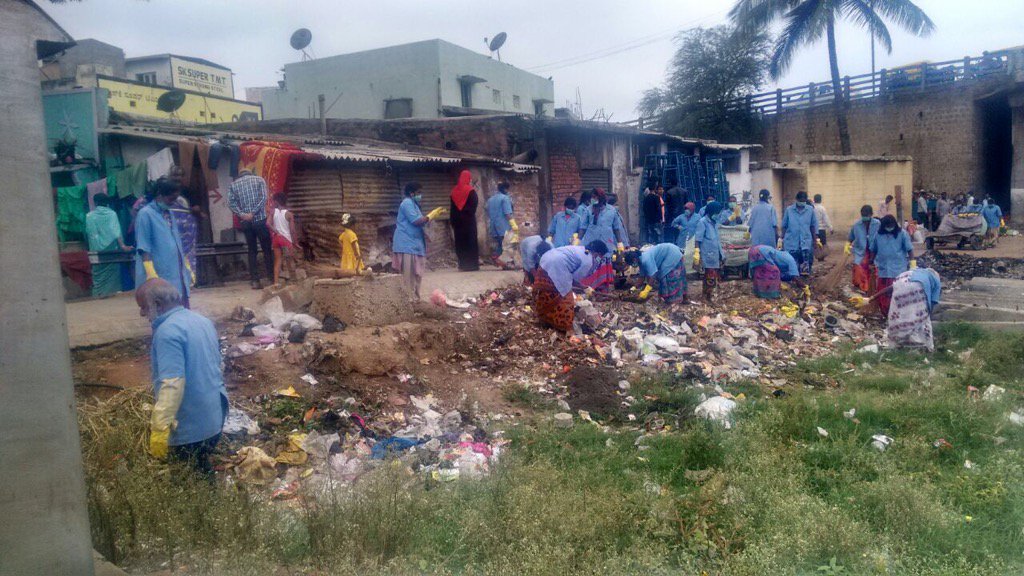 Cleanliness drive in coordination with BBMP at km 3/000 to 4/000 in Bangalore-Kingeri