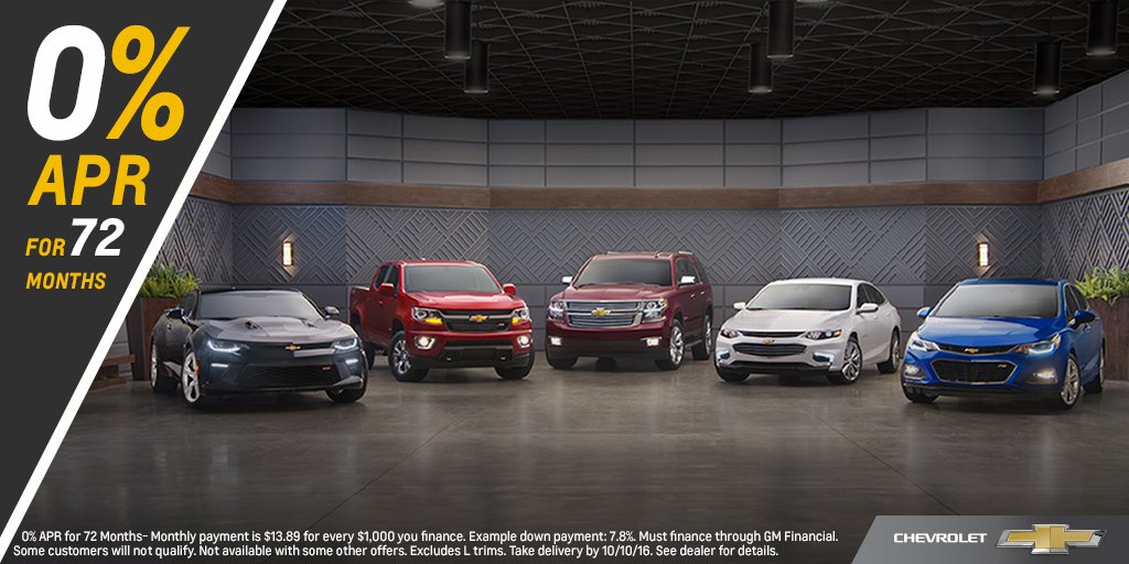 TylerChevyKia's tweet photo. Qualified buyers, get 0% APR for 72 months on all your favorite 2016 #Chevy models. https://t.co/MEZBF2ttgv https://t.co/5xzVi05WSX