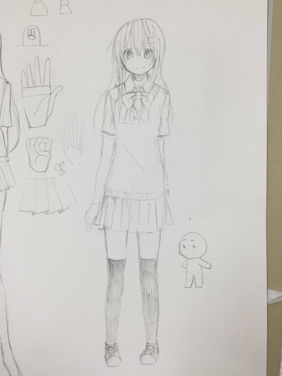 マンガアート学院 まずは何も見ずに女子キャラを描いてもらい その後女の子らしい体を描くポイントや手の描き方 などをいくつか言ってあげてからもう一度同じ女の子を描く授業 なんか説明下手 最初に比べると頭の大きさやウエスト位置が整えられていて