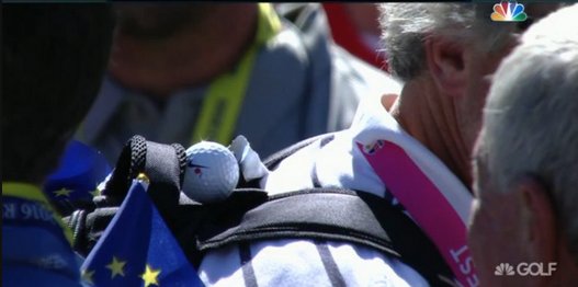 golfweek's tweet image. You can't make this stuff up. Brooks Koepka hits his drive into a spectator's backpack. #RyderCup live blog: bit.ly/2dfyE9G